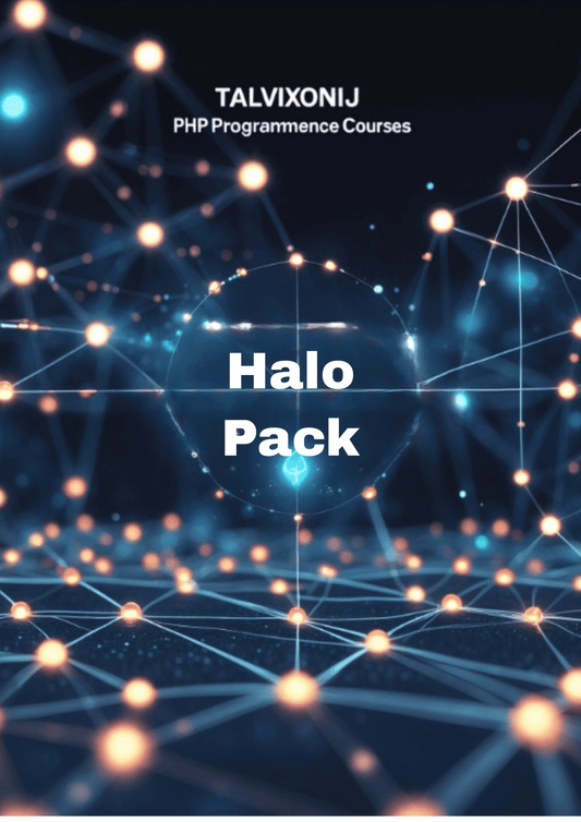 Talvixonij PHP Programming Courses Halo Pack with network diagram design on a dark background