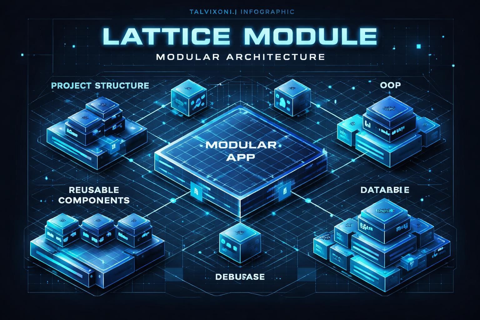 Diagram of a lattice module with modular architecture on a dark background