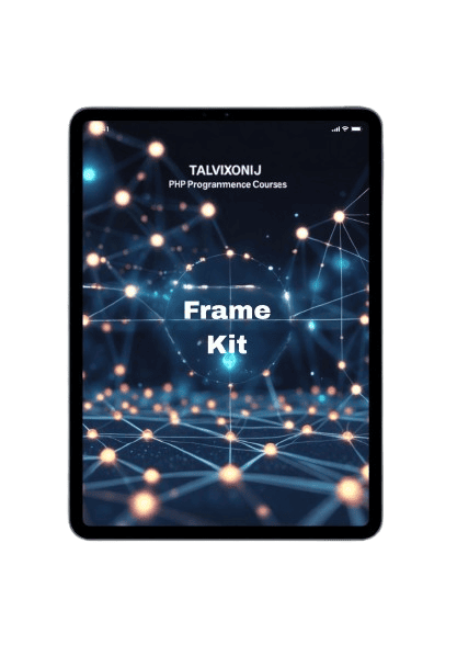 Tablet displaying a screen with 'Talvixonij' and 'Frame Kit' text on a dark background