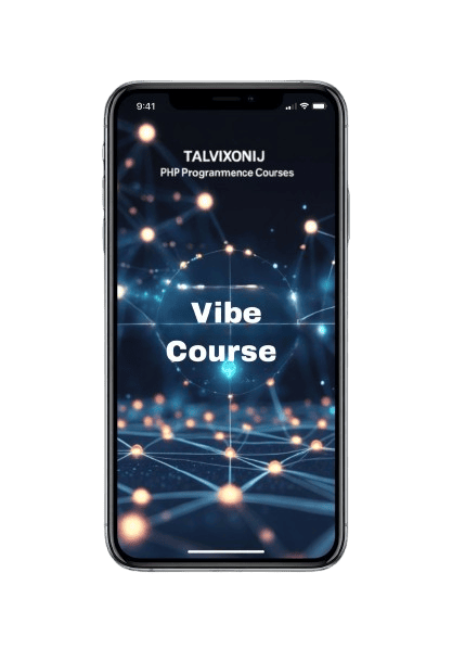 Phone displaying 'Talvixonij PHP Programme Courses Vibe Course' on a dark background